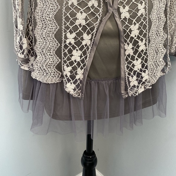 Altar’d State Boho Lace Bow Ruffle Long Tunic Top Blouse - Picture 3 of 8